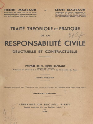 cover image of Traité théorique et pratique de la responsabilité civile délictuelle et contractuelle (1)